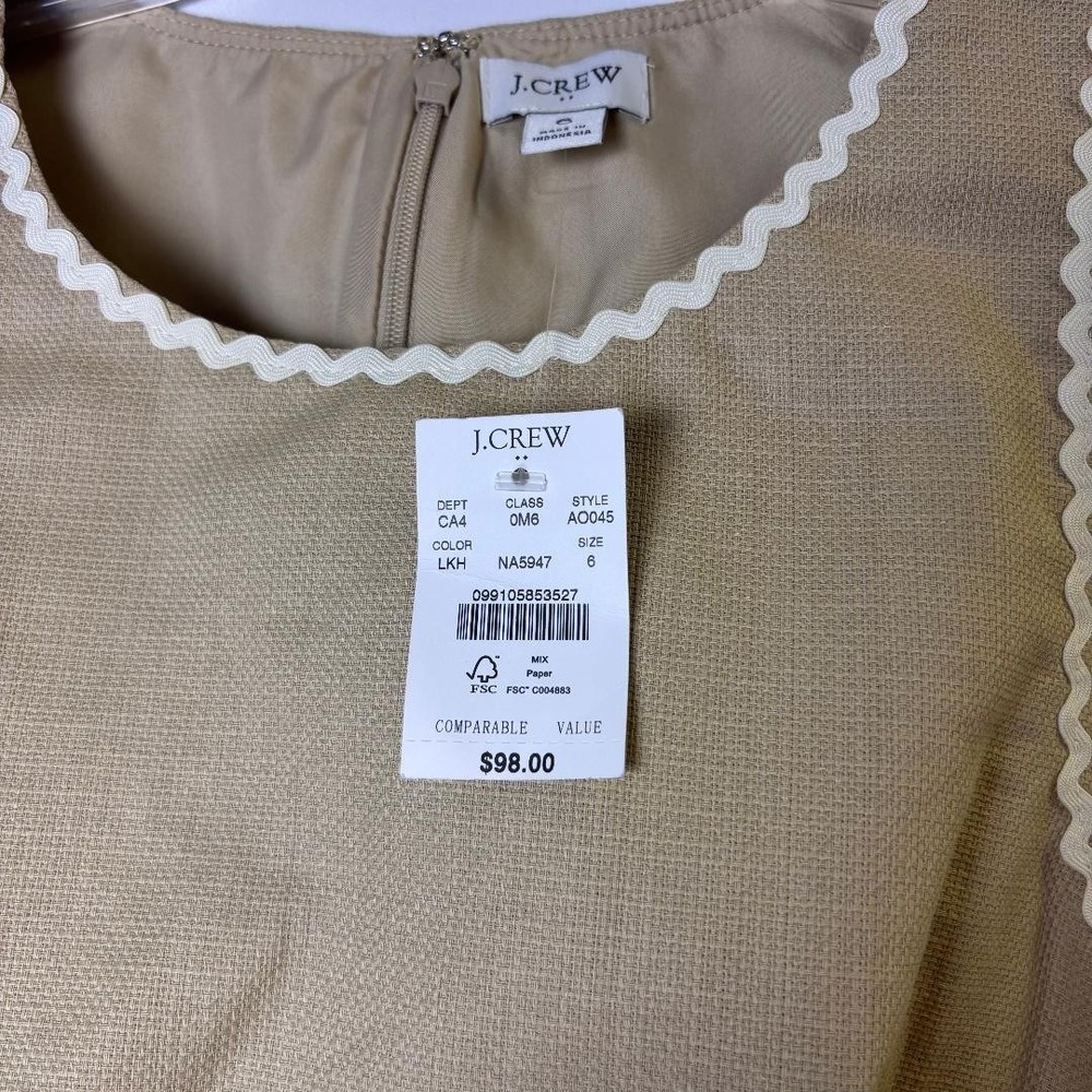 J Crew Dress Sleeveless Light Khaki Size 6 Sheath Knee Length NWT - Picture 5 of 9